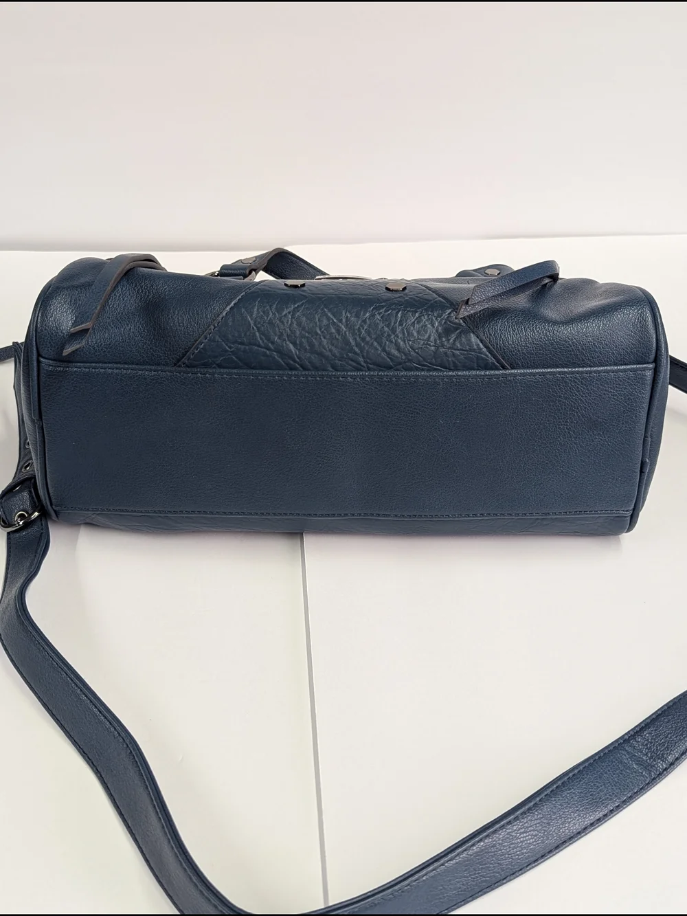 Jessica Simpson Blue Leather Satchel Studded Moto Bag Crossbody Shoulder Purse
